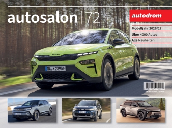 Titelseite des autosalon 71 mit einem großen Auto und darunter drei kleinen Autos