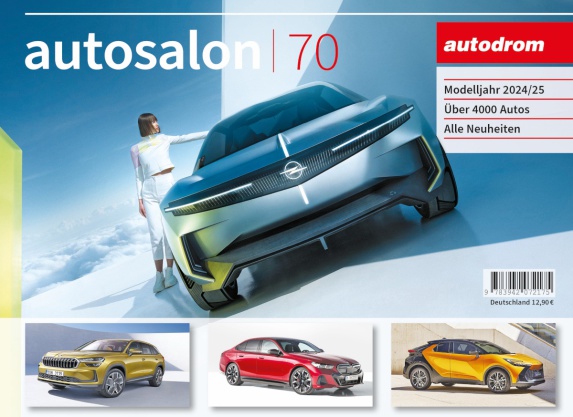 Titelseite des autosalon 70 mit einer Auto-Frontansicht als zentralem Element und drei kleinen Autobildern darunter